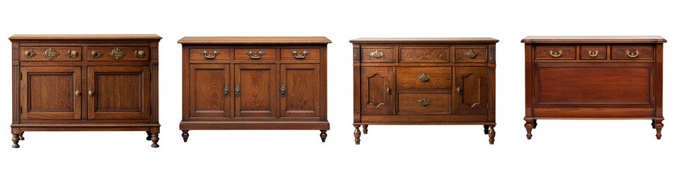 Assortment of Antique Wooden Chests Dressers and Cabinets in a Traditional Home Interior Setting  Showcasing Elegant Rustic and Heritage Inspired Furniture Pieces for Decor and Storage