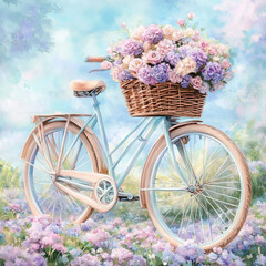A bicycle with a basket full of flowers