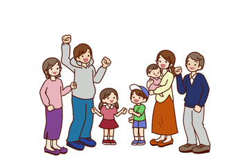 笑顔で幸せそうな3世帯家族