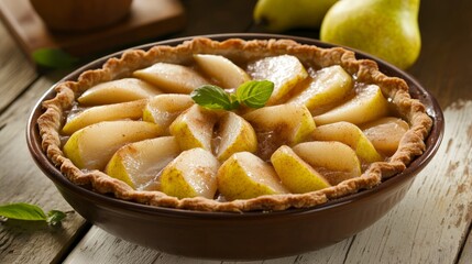 A Warm and Inviting Pear Pie, Perfect for Fall. A Delicious Homemade Treat with a Flaky Crust and Sweet Pear Filling.