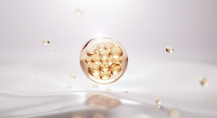 3D Collagen Skin Serum and Vitamin illustration isolated on soft color background. concept skin...
