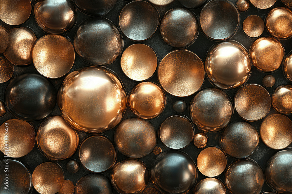 Poster Abstract background of metallic spheres in bronze and dark gray tones, creating a textured and luxurious feel.
