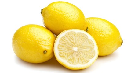 Fresh and Juicy Citrus Fruits with Vibrant Yellow Color and a Halved Lemon for Culinary Inspiration