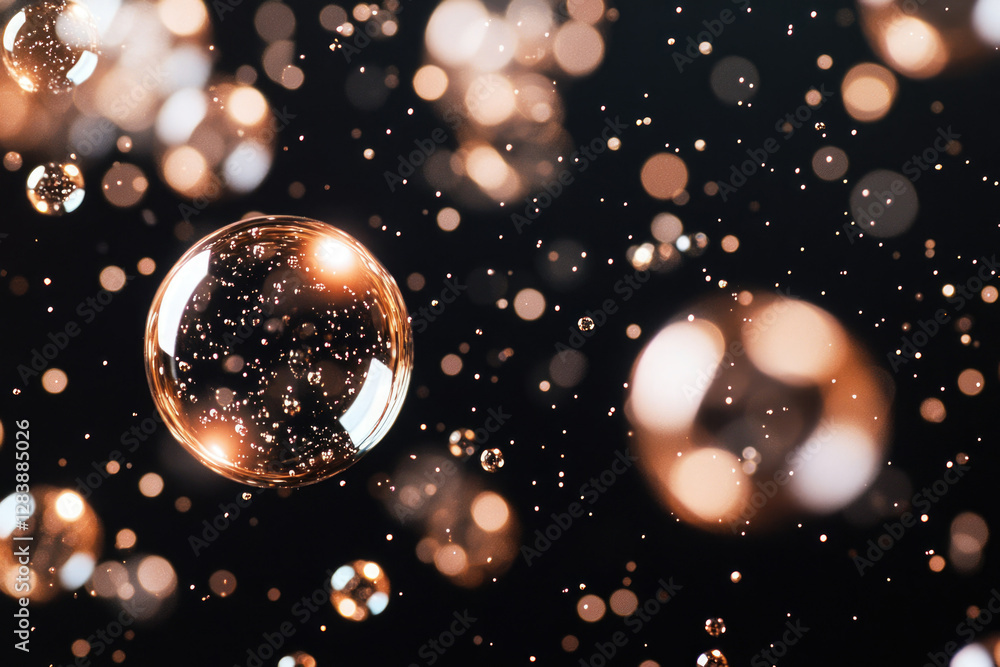 Poster Shimmering rose gold bubbles float against a dark backdrop, creating a luxurious and elegant visual.