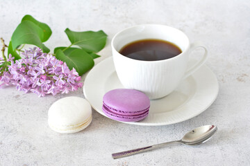 morning Coffee and Macarons in pastel colors