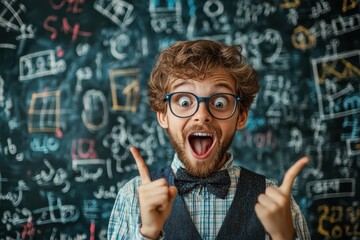 Excited Nerd Blackboard Eureka Moment