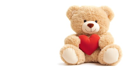 Obraz premium Cute Plush Teddy Bear Holding Red Heart for Valentine’s Day, Love, Friendship, Gifts and Celebration