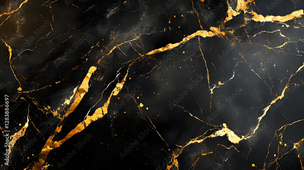 Poster elegant premium marble texture with intricate golden cracks and veins this abstract natural stone ba