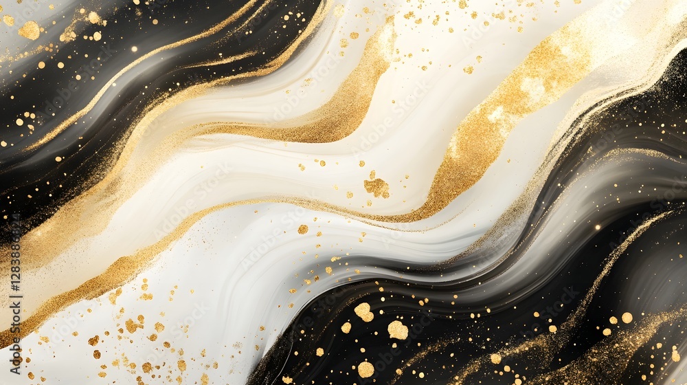 Fototapete elegant shimmering abstract fluid art splash textured background with golden metallic waves and spla