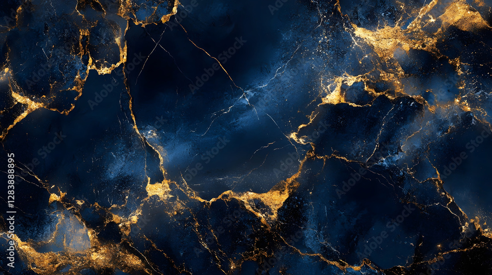 Poster ethereal cosmic marble texture abstract digital art wallpaper background with glowing golden and blu