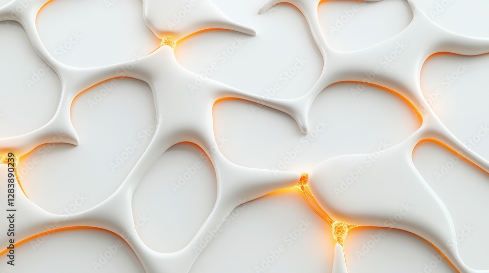 Poster a close-up of a textured white surface with organic shapes and soft glowing elements, creating a mod