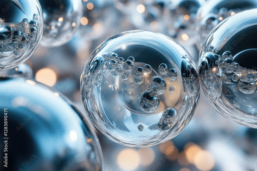 Poster Close-up of translucent spheres containing smaller bubbles, creating a mesmerizing abstract image.