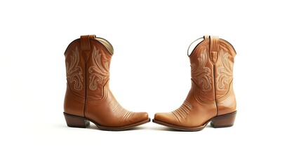 Elegant tan cowboy boots with intricate design on a white background showcasing craftsmanship and style