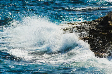 Seascape with waves and rocks.  Salento, Apulia, ITALY