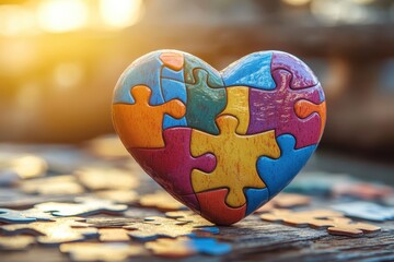 Colorful Heart Puzzle Pieces Teamwork Unity Love,