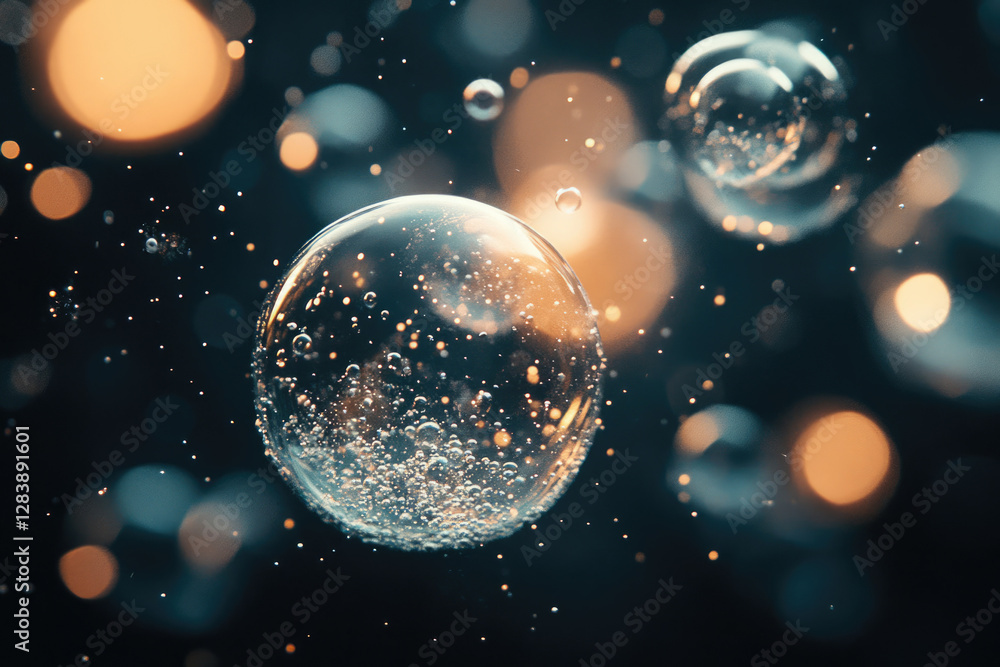 Aufkleber A mesmerizing close-up of a large bubble filled with smaller bubbles against a bokeh background.