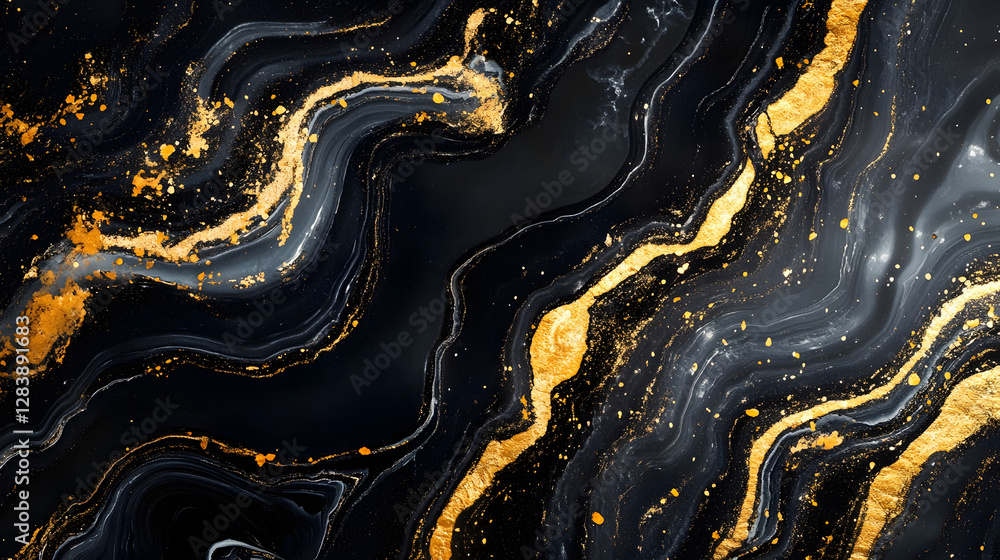 Poster Exquisite golden marble texture with captivating swirls and shimmering glitter accents creating a dynamic and visually striking abstract composition  This high end