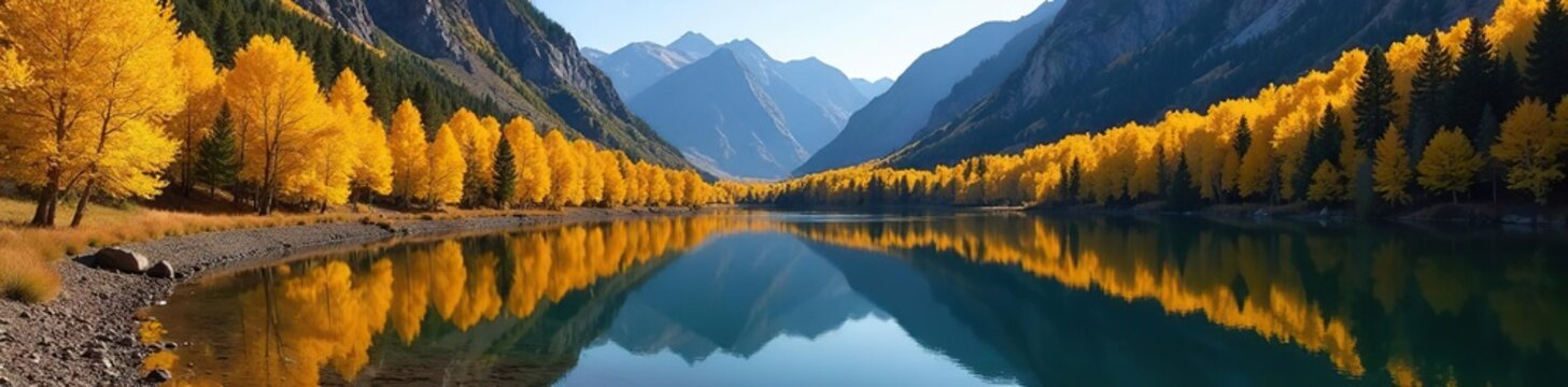 Aspen trees reflected in a still mountain lake, kebler pass, fall colors, calm water