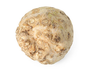 One fresh celery root isolated on white, above view