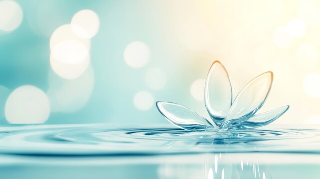 Abstract Glass Flower on Aqua Water Surface with Bokeh Background