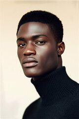 Obraz premium Stylish Young Man in Black Turtleneck with Confident Expression