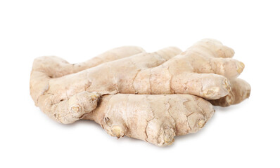 Fresh ginger isolated on white. Root vegetable