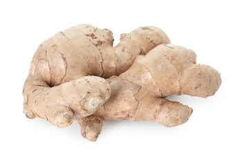 Fresh ginger isolated on white. Root vegetable