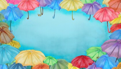 colorful beach umbrella border frame background with copy space	
