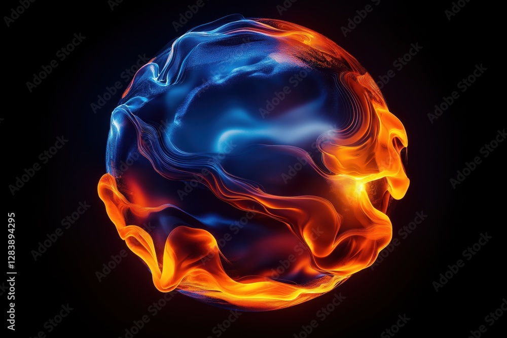 Poster conceptual visualization of earth encased in heat map with dynamic fluid patterns