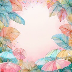 colorful umbrella border frame with copy space