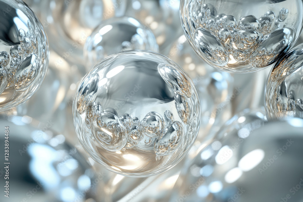 Poster Abstract image of reflective spheres with intricate, nested bubble patterns, creating a mesmerizing visual effect.