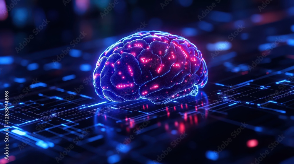 Aufkleber abstract network of glowing neurons in a futuristic brain representation