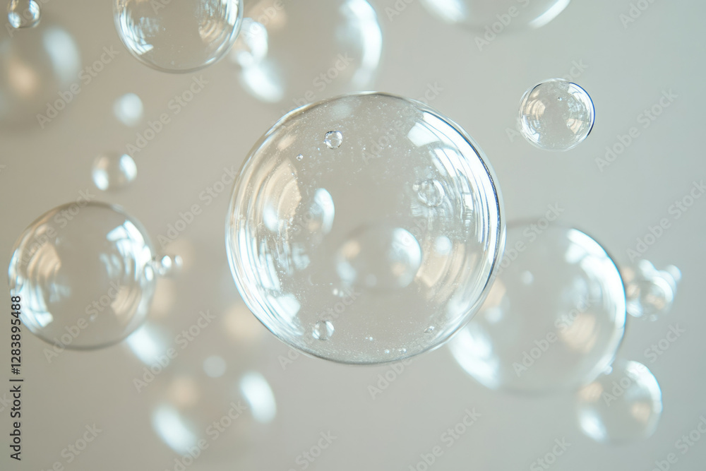 Aufkleber a cluster of translucent bubbles floats in mid-air, shimmering with light reflections.