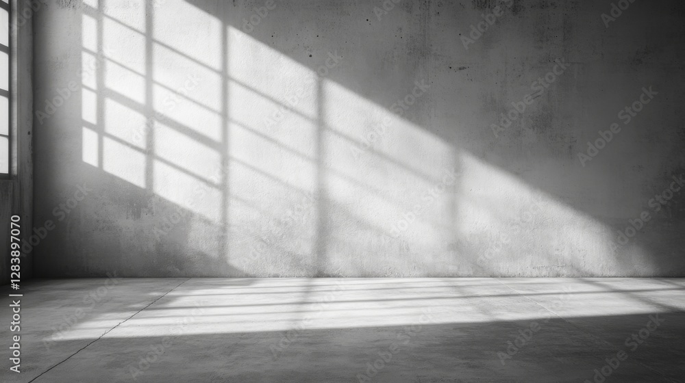 Poster sunlight streaming through window in empty concrete room