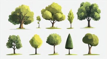 Fototapeta premium Collection of diverse tree illustrations featuring various shapes and sizes