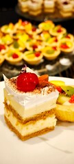 Cakes for snacks at receptions. Cakes are a popular party food.
