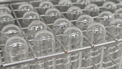 Scientific test tubes in storage. Science experiment concept.