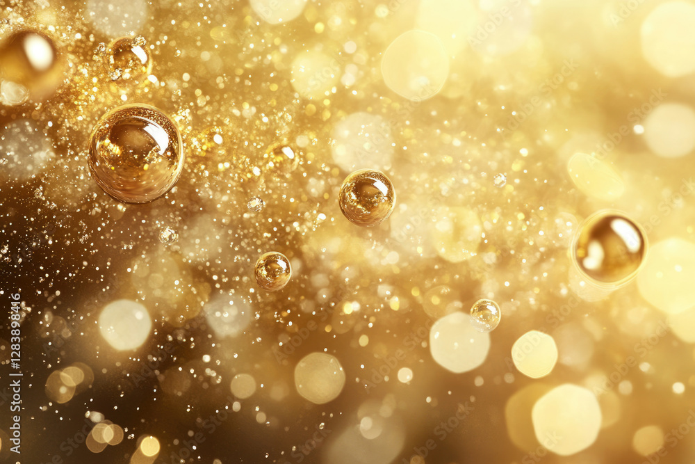 Aufkleber Golden bokeh background with shimmering bubbles and sparkling lights, luxurious and festive.