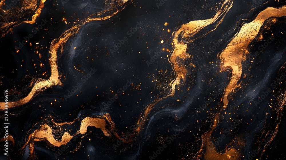 Poster Fiery glowing metallic texture in a dramatic dark abstract background  Flowing dynamic patterns create a mesmerizing powerful and intense visual experience