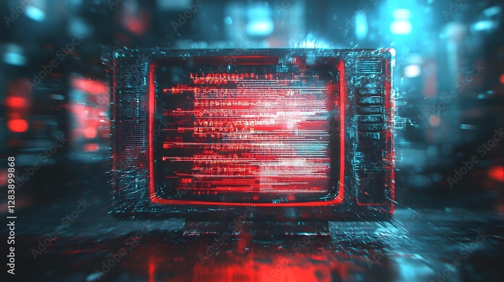 Poster Futuristic digital data technology network abstract background with bright neon lights circuits and digital code  Concept of modern computer programming cyber security