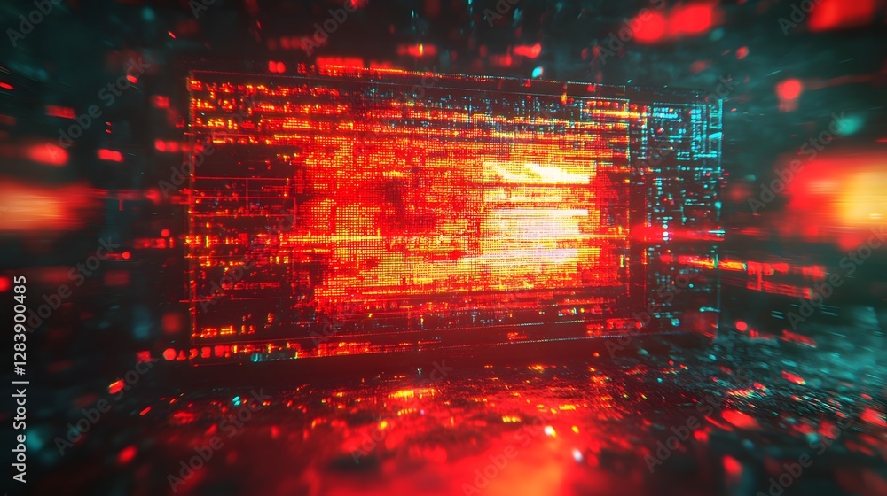 Poster Futuristic Digital Energy Flow A visually striking abstract depicting a dynamic and captivating network of luminous data electricity and power  Featuring a complex geometric architecture vivid colors