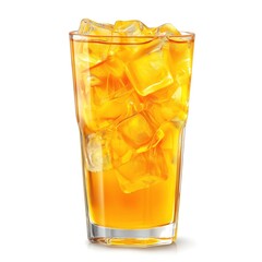 Refreshing glass of iced tea with bright orange color and ice cubes.