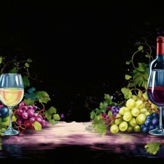 Fototapeta premium border frame with wine glass grapes background graphic resource