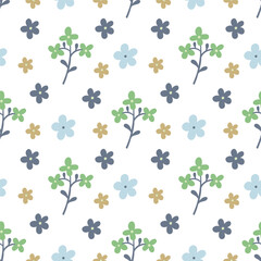 Spring Floral Seamless Pattern, abstract seamless pattern with flowers and branches, background graphic design print vector illustration, vintage colors.
