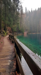 A path leading to the shore of an emerald lake
