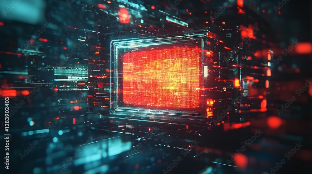 Poster Futuristic digital landscape with glowing neon circuits pulsing energy and a dynamic interconnected virtual interface  Represents the power and innovation of modern technology and the digital age
