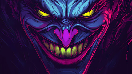 Evil joker smile. Demonic Smiling Portraits. Illustration