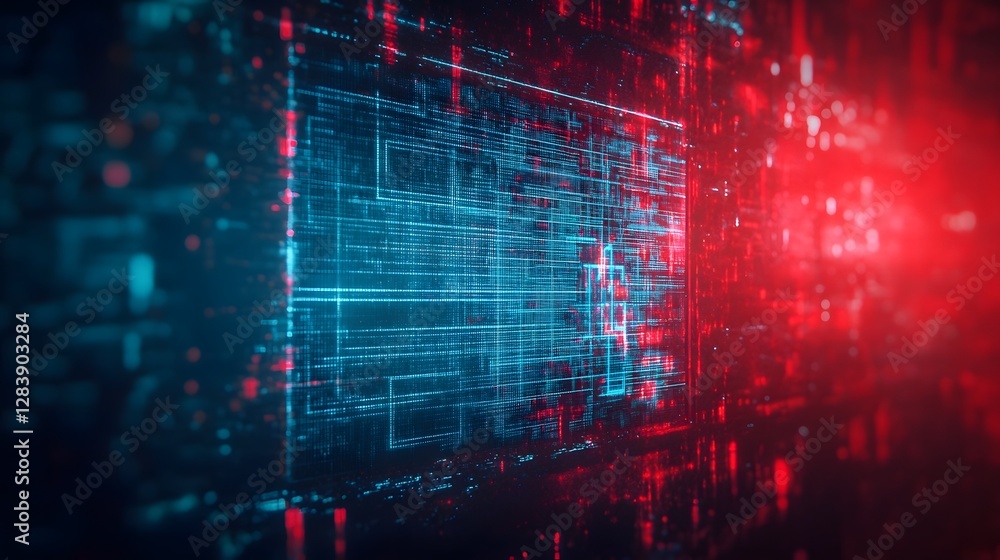 Poster Futuristic digital network code and data visualization in the world of technology innovation and intelligence  Abstract cyberspace and high tech digital environment concept