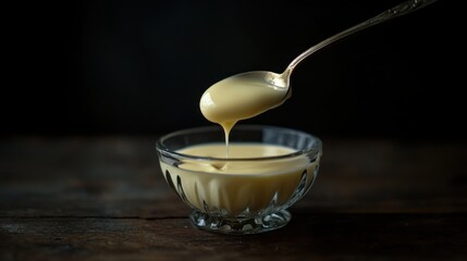 creamy custard sauce in glass bowl
