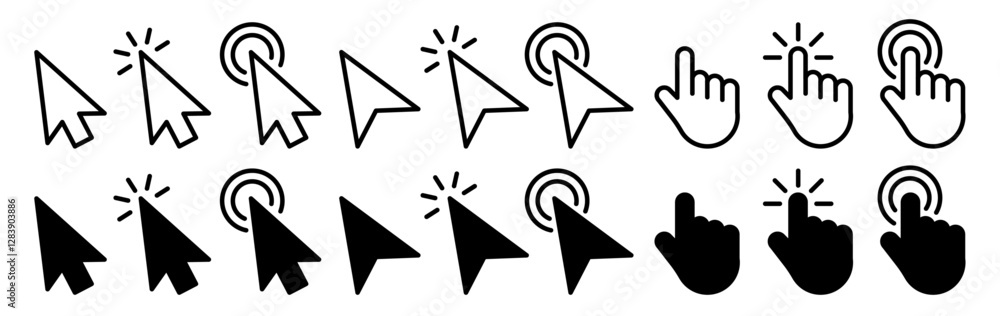Wall mural cursor click, computer mouse icon set, vector arrow collection